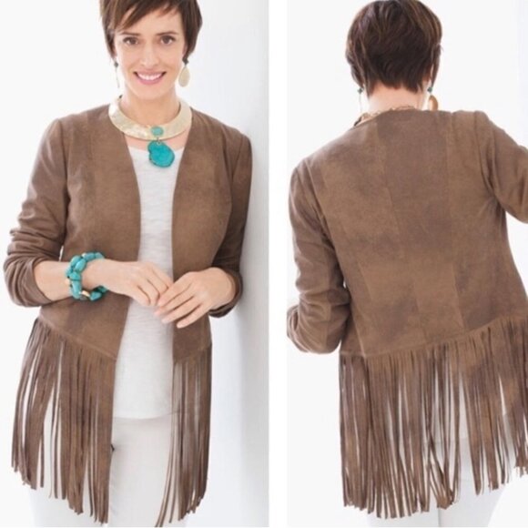 Chico's Brown Faux Suede Jacket with novelty fringe, Size 1 (US Med/8) - Picture 10 of 14